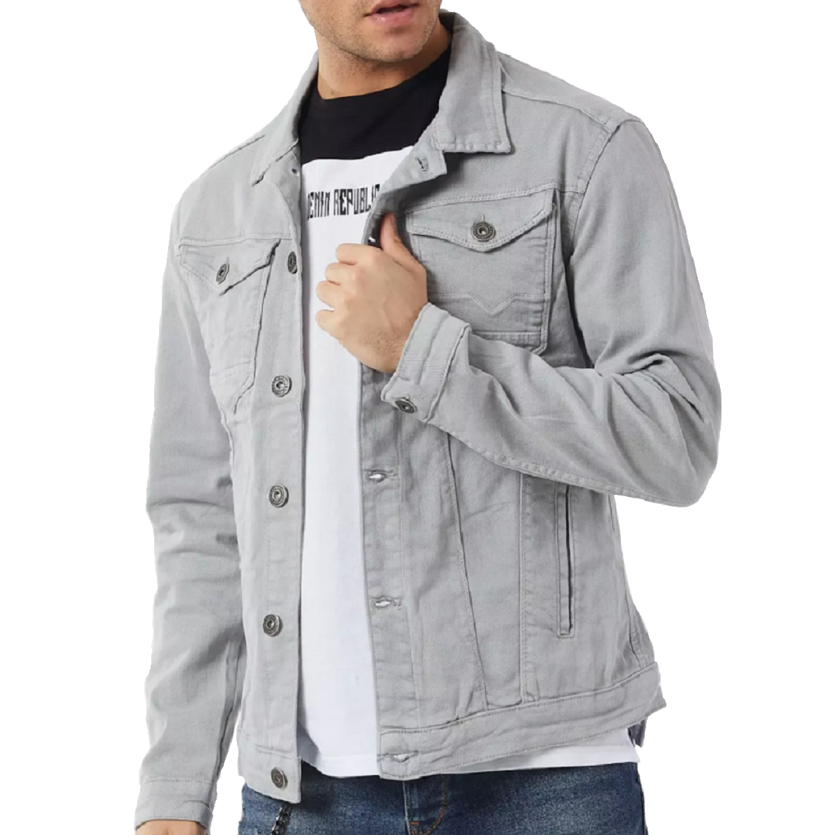 Chaqueta jean gris Clearance